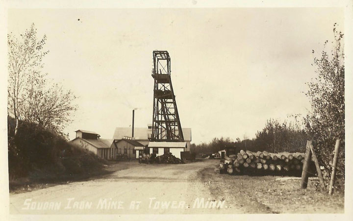 The Soudan Mine, shaft #8 head frame, looking towards the west. Photo circa 1910.